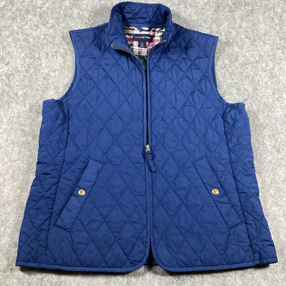 Lands End Puffer Vest Women’s Small Navy Blue Quilted Outdoor Pockets Vents - Picture 1 of 16